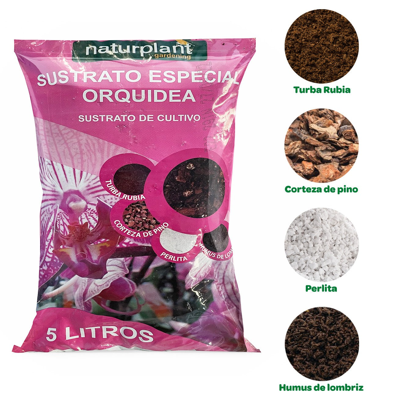 Sustrato especial orquídea. 5 Litros. Naturplant.